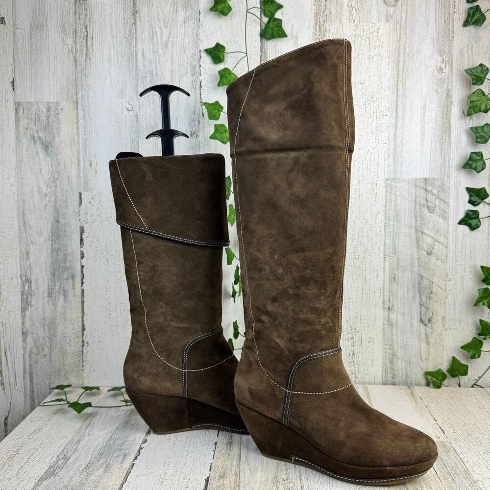 VIC MATIE Knee High Brown Suede Leather Boots from Italy EU 38 Womens US Size 8 - Picture 5 of 9